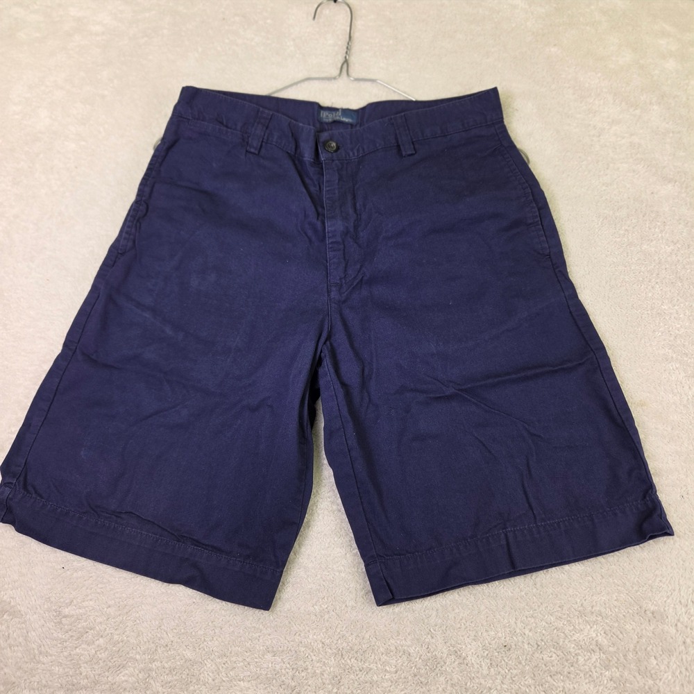 Polo Ralph Lauren Boys Navy Blue Chino Shorts Size 14 Cotton Twill Plaid Shield